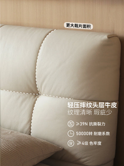 真皮床主卧高端大气双人床头层牛皮软包床带灯悬浮床