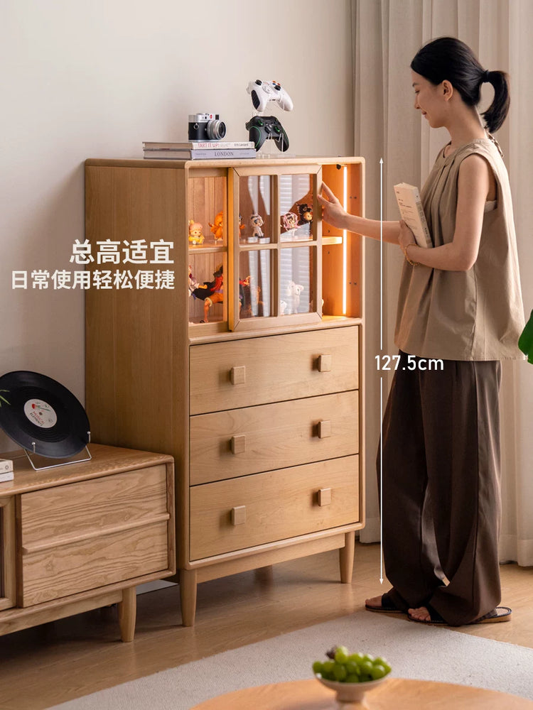 实木斗柜现代简约带灯储物柜卧室原木风斗橱收纳柜