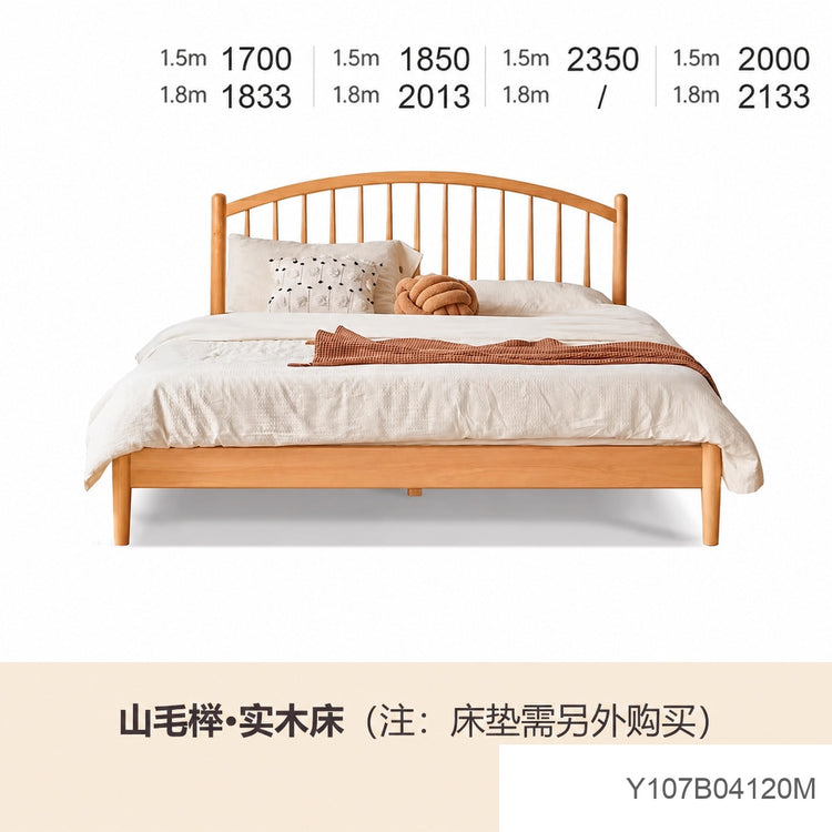 实木床主卧白色竖琴床现代简约奶油风双人床北欧大床