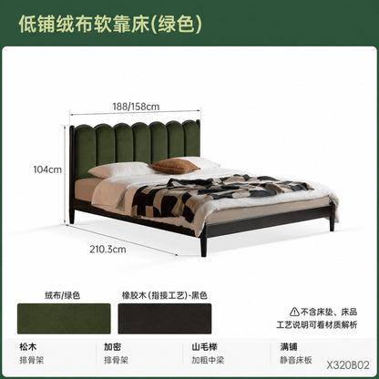 实木床复古风双人床卧室法式软靠床简约黑色竖琴床