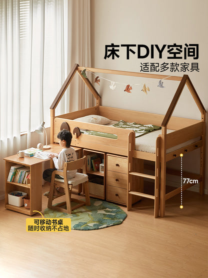 实木儿童半高床小户型男孩女孩树屋床双层床上床下桌