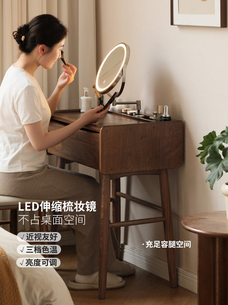 实木化妆桌现代轻奢卧室梳妆台小户型黑胡桃木收纳化妆台