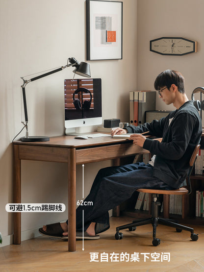 实木书桌轻奢黑胡桃木电脑桌带抽办公桌书房学习桌子