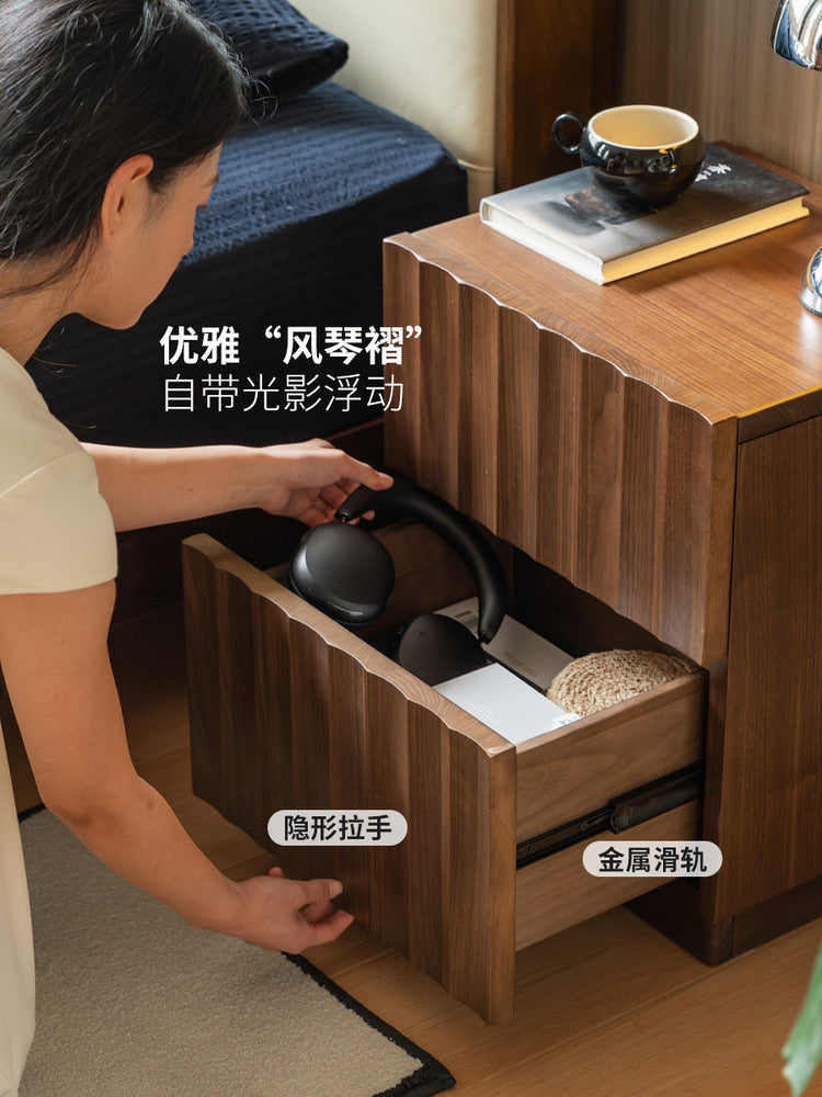实木床头柜卧室轻奢储物柜黑胡桃木收纳柜复古置物柜