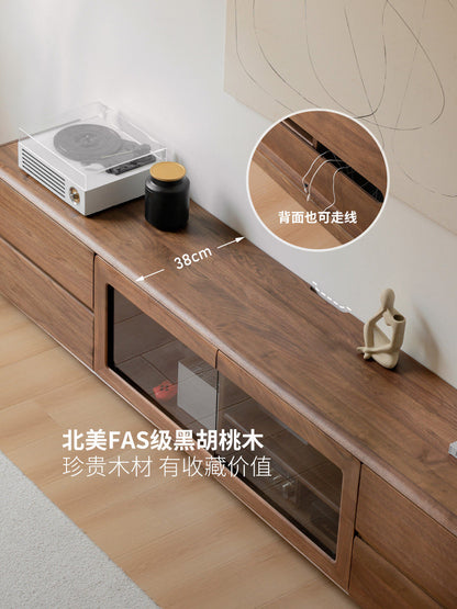 实木电视柜黑胡桃木高款靠墙储物地柜客厅落地电视机柜