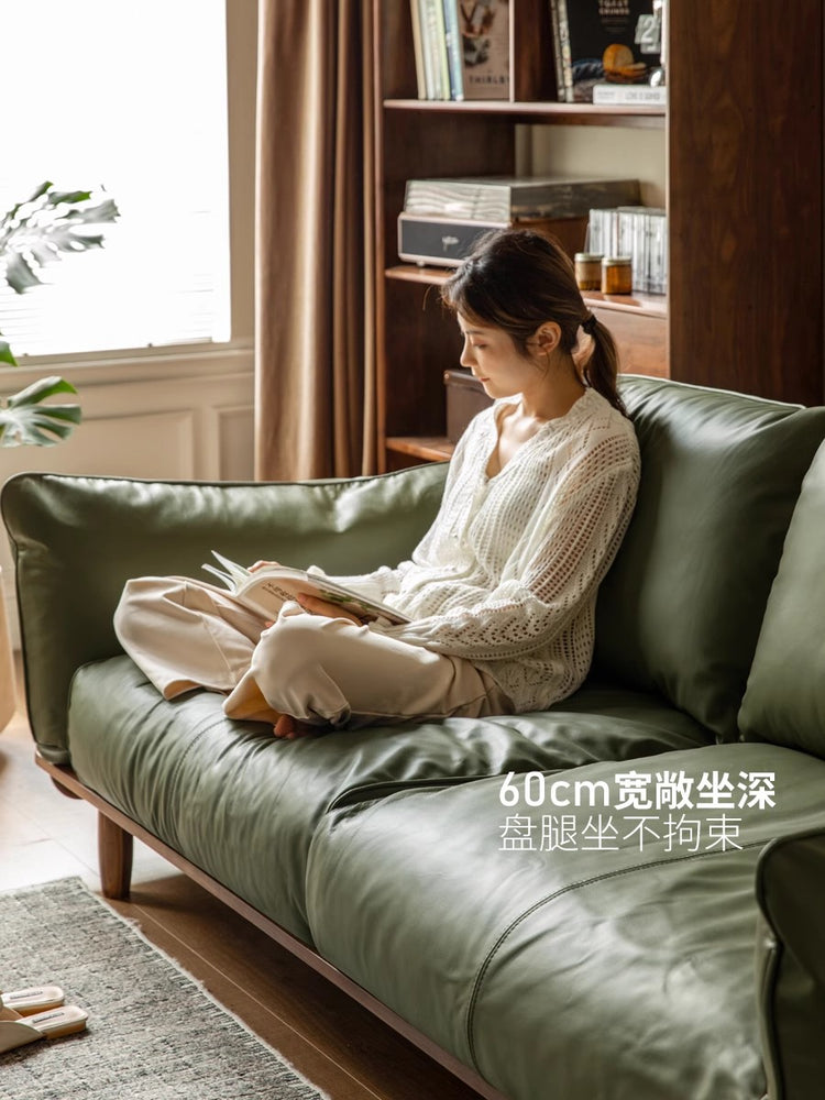 实木新中式小户型客厅真皮沙发黑胡桃木沙发