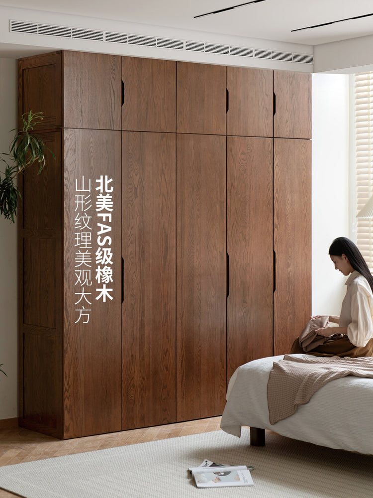 实木衣柜现代简约收纳柜胡桃色衣橱北欧卧室家具储物柜