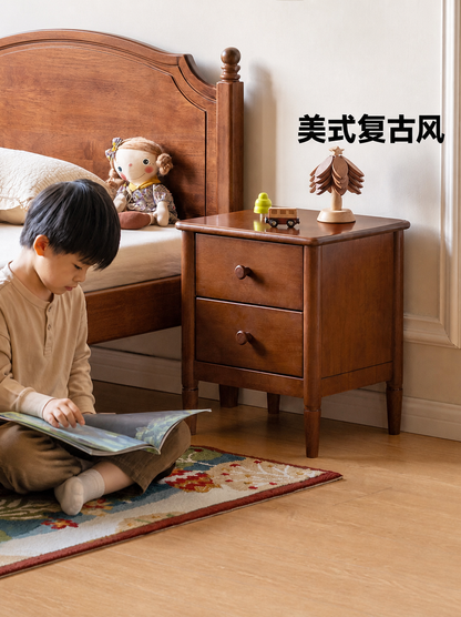 实木儿童床头柜美式复古风卧室储物柜小户型床边收纳柜