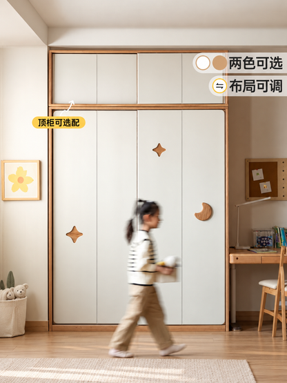 实木儿童衣柜卧室男孩女孩移门衣橱小户型推拉门柜子