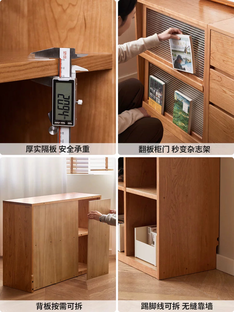全实木书柜客厅靠墙展示柜中古樱桃木自由组合落地置物柜