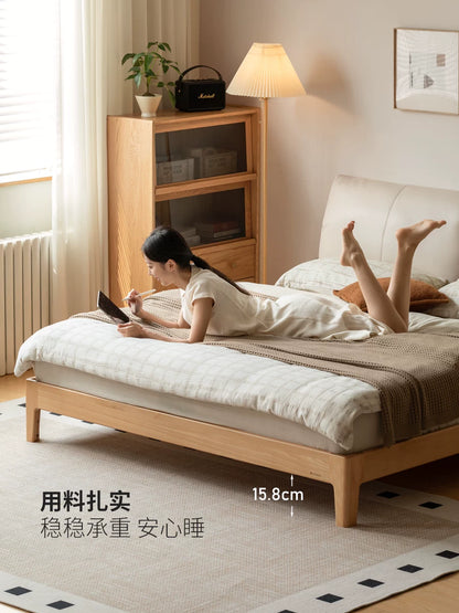实木床现代简约大床卧室互不打扰软靠床山毛榉真皮床