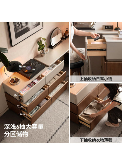 实木化妆桌卧室梳妆台收纳柜一体意式轻奢黑胡桃木化妆台