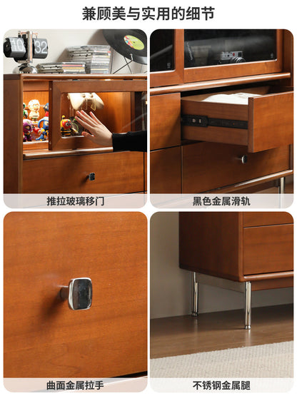 实木斗柜包豪斯带灯展示柜柚木色储物柜卧室抽屉柜