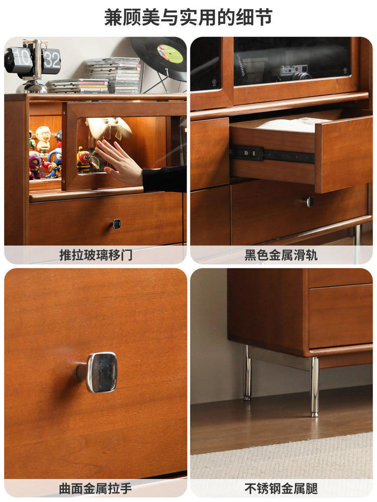 实木斗柜包豪斯带灯展示柜柚木色储物柜卧室抽屉柜