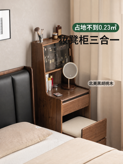 实木化妆桌卧室轻奢黑胡桃木化妆台小户型斗柜梳妆台