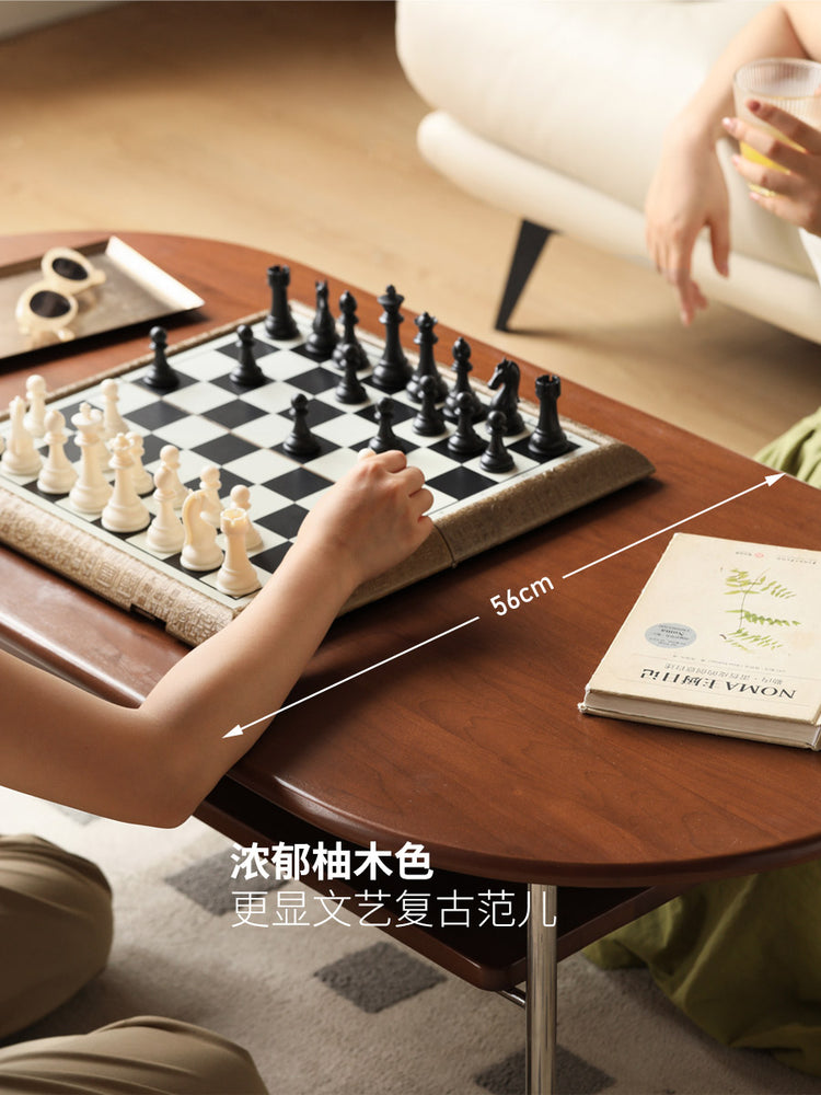 全实木中古茶几法式复古茶桌小户型客厅极简双层茶台