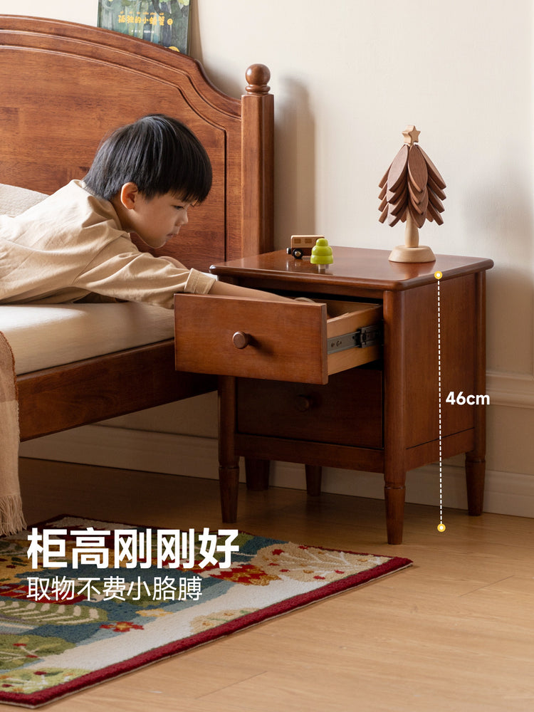 实木儿童床头柜美式复古风卧室储物柜小户型床边收纳柜