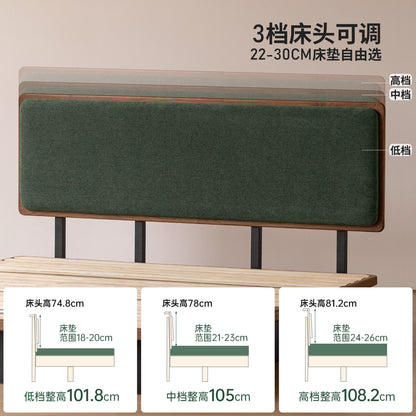实木床卧室中古风真皮床黑胡桃木悬浮床储物箱体床