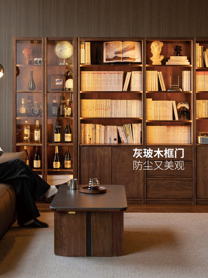 黑标实木书柜书房轻奢展示柜置物柜黑胡桃木收纳柜