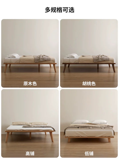 实木床现代简约橡木榻榻米床无床头小户型卧室大床