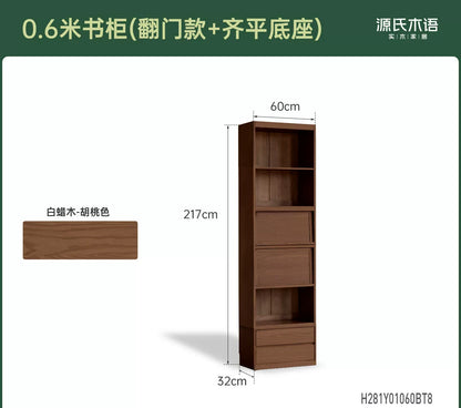 实木书柜一体整墙书房橡木卡座储物柜胡桃色落地书架