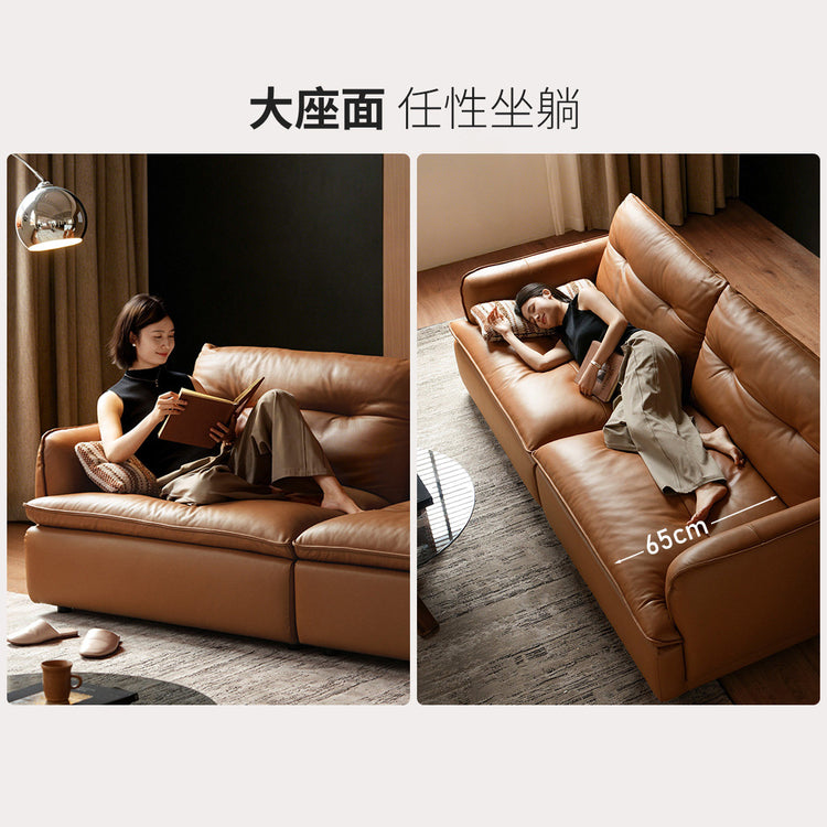 真皮沙发客厅意式轻奢三人位小户型豆腐块沙发