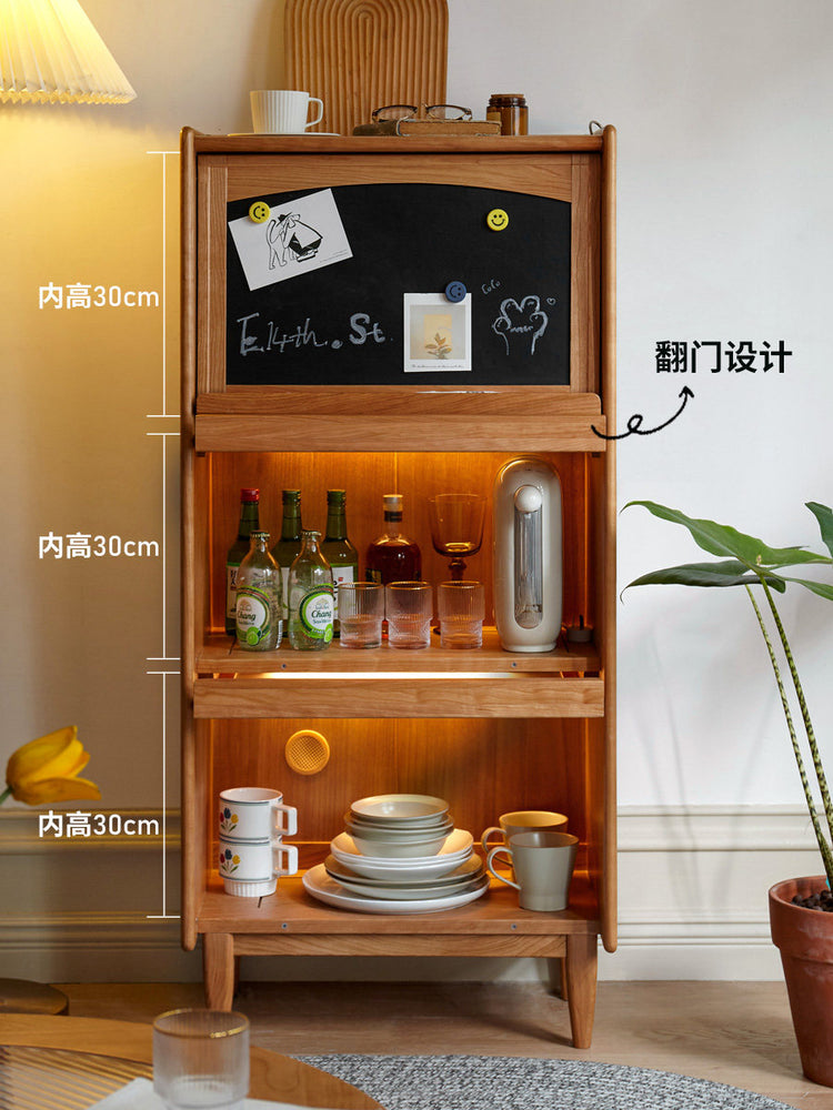 实木小书柜日式翻门杂志柜展示柜樱桃木储物柜玻璃门边柜