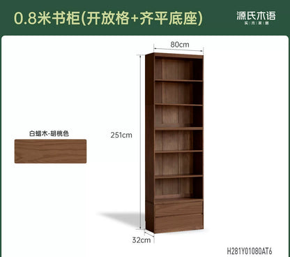 实木书柜一体整墙书房橡木卡座储物柜胡桃色落地书架