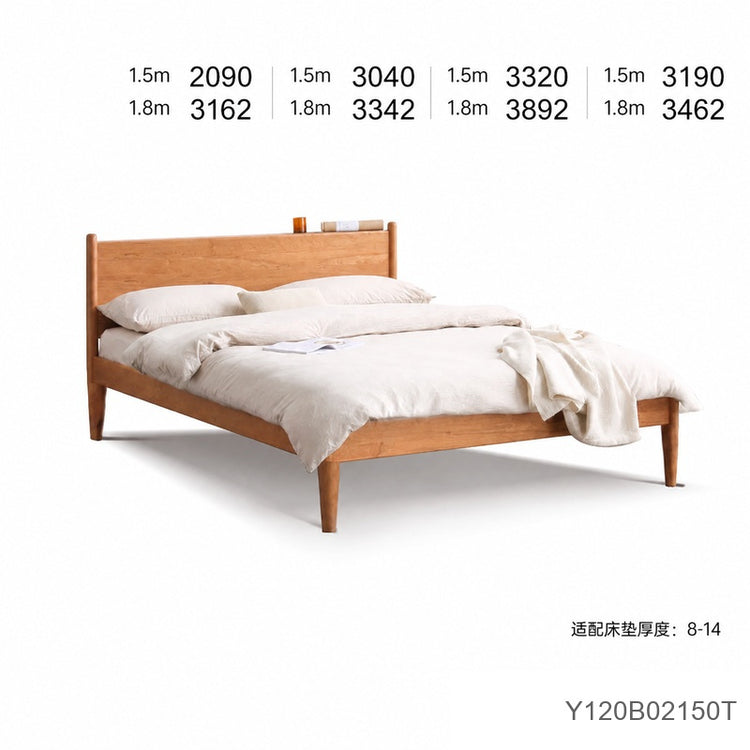 实木床现代简约樱桃木双人床日式卧室床1.5米床复古家具