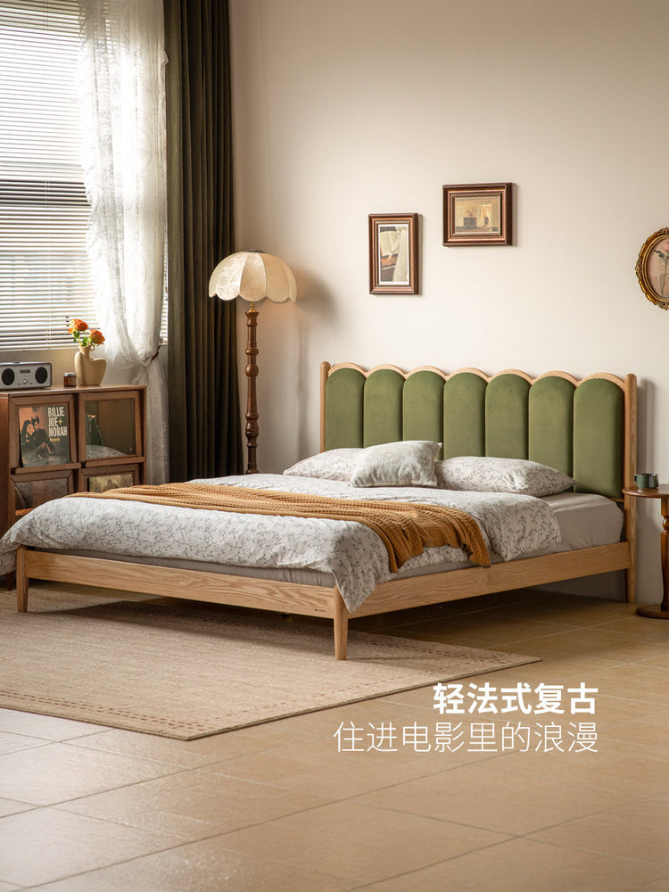 全实木床双人床橡木竖琴床软靠床现代简约小户型主卧大床