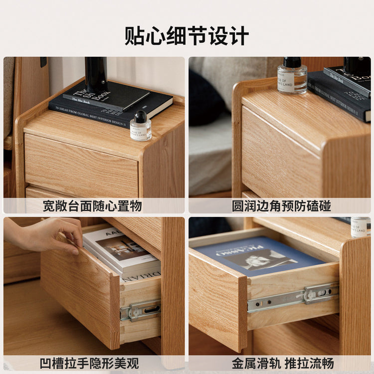 实木床头柜现代简约橡木储物柜卧室小户型三抽收纳柜