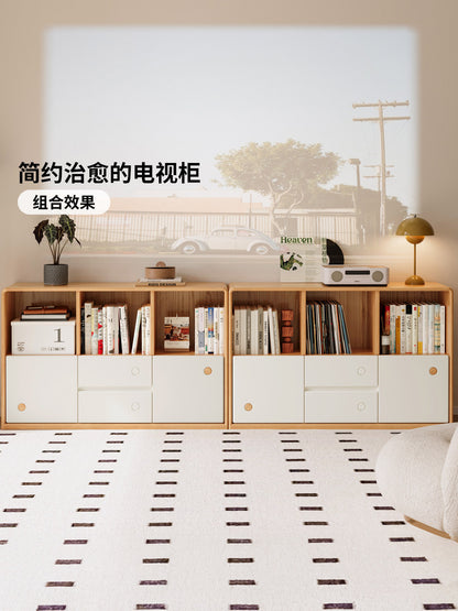 实木奶油风书房模块柜置物柜简约收纳柜组合书柜