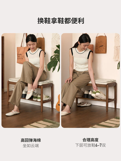 实木换鞋凳客厅中古风沙发脚凳小户型门口户橡木鞋架