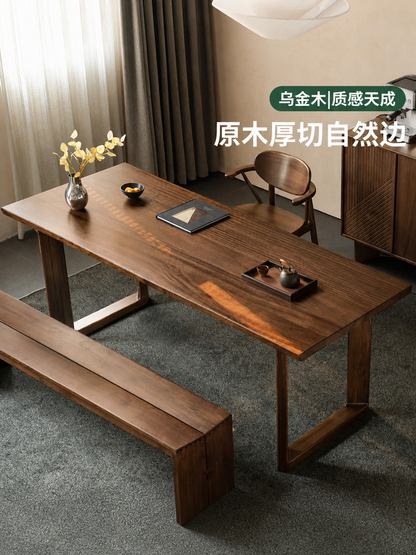 实木餐桌餐厅侘寂风自然边大板桌工作台乌金木饭桌