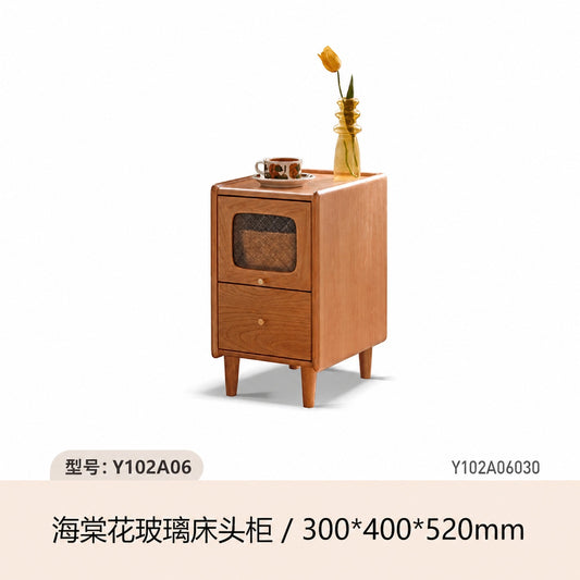 实木夹缝床头柜中古樱桃木床边柜简约卧室超窄抽屉收纳柜