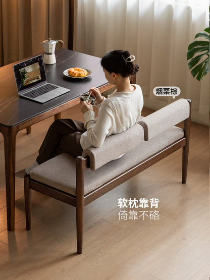 实木长条凳黑胡桃木吃饭凳子软包长凳简约餐厅靠背长板凳