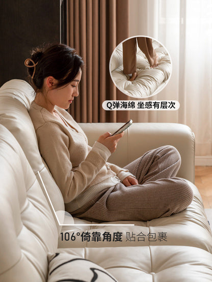 真皮沙发客厅白色奶油风直排意式轻奢头层牛皮沙发
