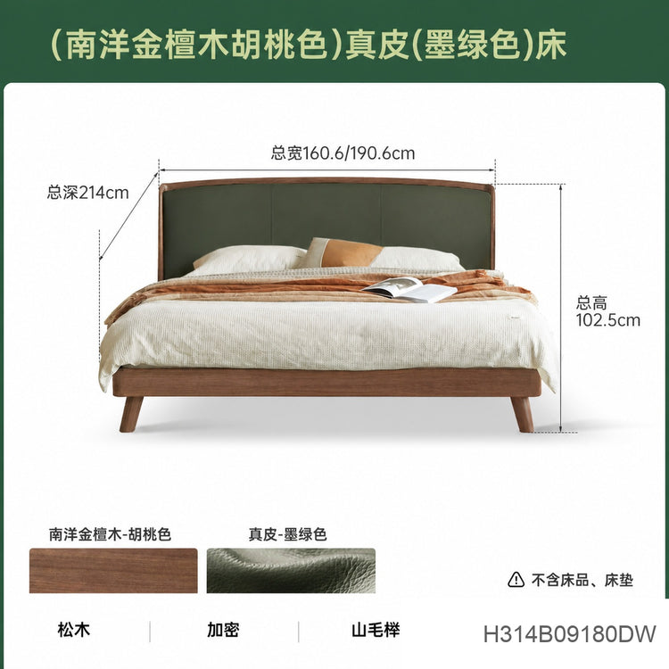 实木床简约黑胡桃木真皮床靠墙布艺软包床轻奢卧室双人床