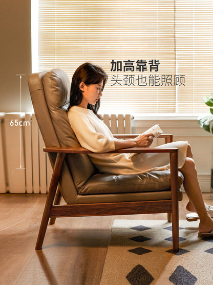 实木沙发椅简约现代阳台休闲椅黑胡桃木客厅单人靠背椅子