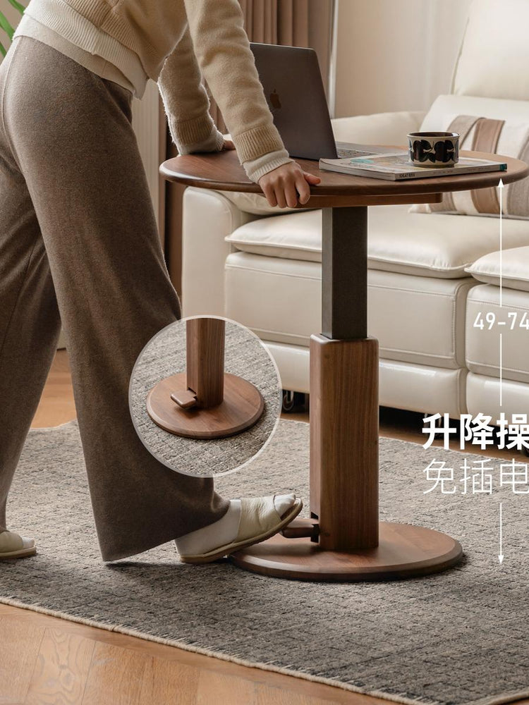 实木茶几现代简约沙发边桌客厅可升降圆几黑胡桃木圆桌