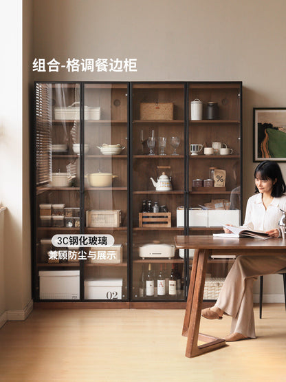 实木满墙书柜书房落地自由组合展示柜黑胡桃木收纳柜