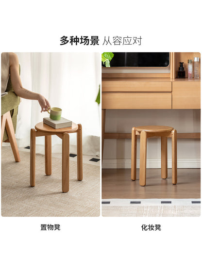 实木圆凳餐厅现代简约软包凳小户型堆叠凳休闲小凳子