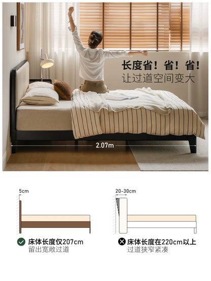 实木床现代简约双人床黑色软靠床卧室小户型齐边床
