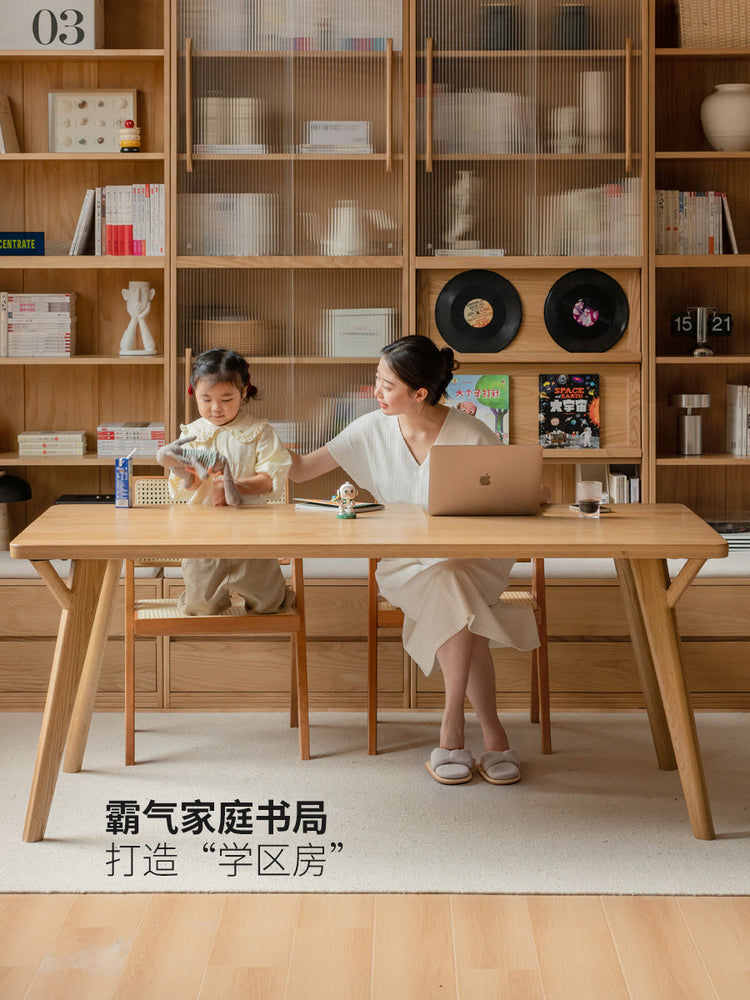 实木组合书房一体卡座书柜白蜡木现代简约储物柜