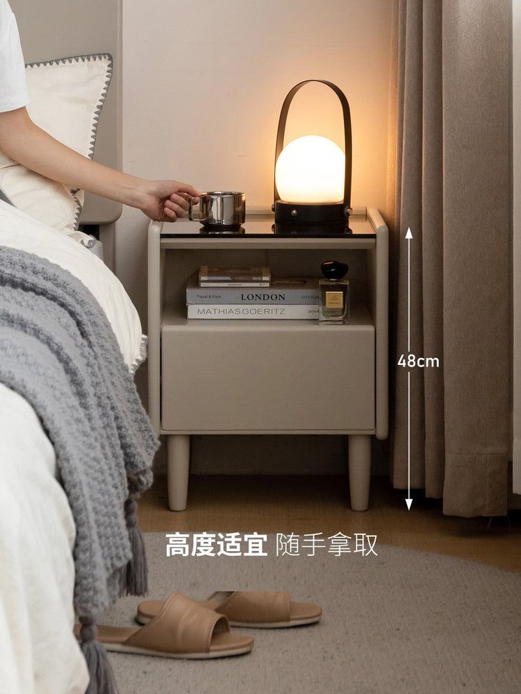 实木床头柜小户型玻璃床边柜轻奢风小柜子卧室储物柜