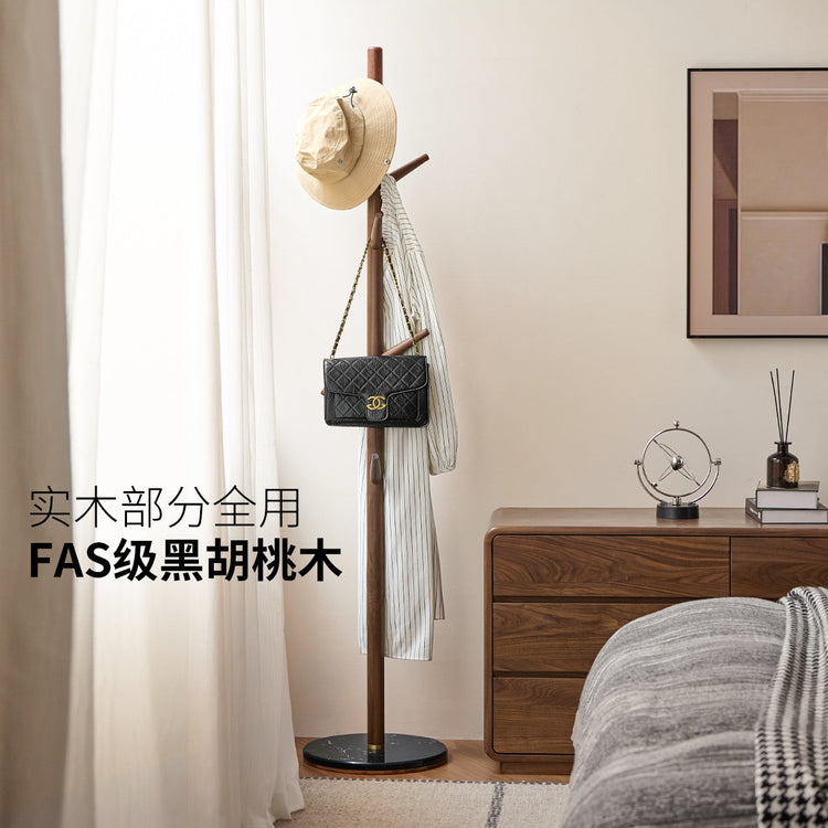 实木衣帽架挂衣架落地卧室衣架黑胡桃木客厅挂包架