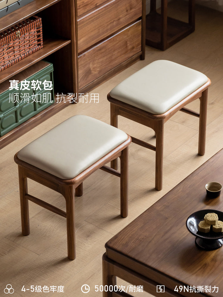 实木茶凳客厅新中式长条凳软包凳黑胡桃木喝茶凳子