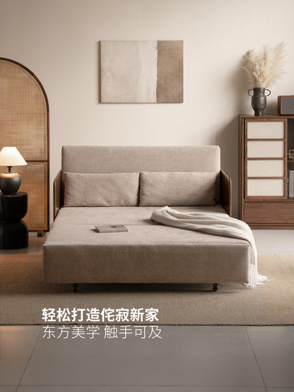 客厅侘寂风白蜡木胡桃色沙发床全拆洗布艺沙发床