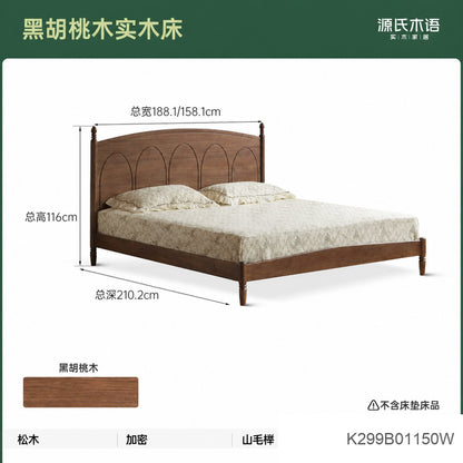 实木床法式双人床复古大床黑胡桃木大板床卧室家具