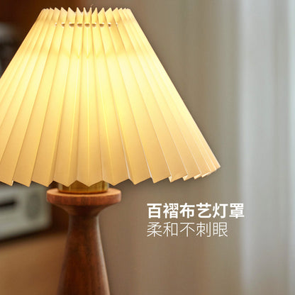实木台灯卧室床头灯现代简约原木氛围夜灯布艺灯罩阅读灯